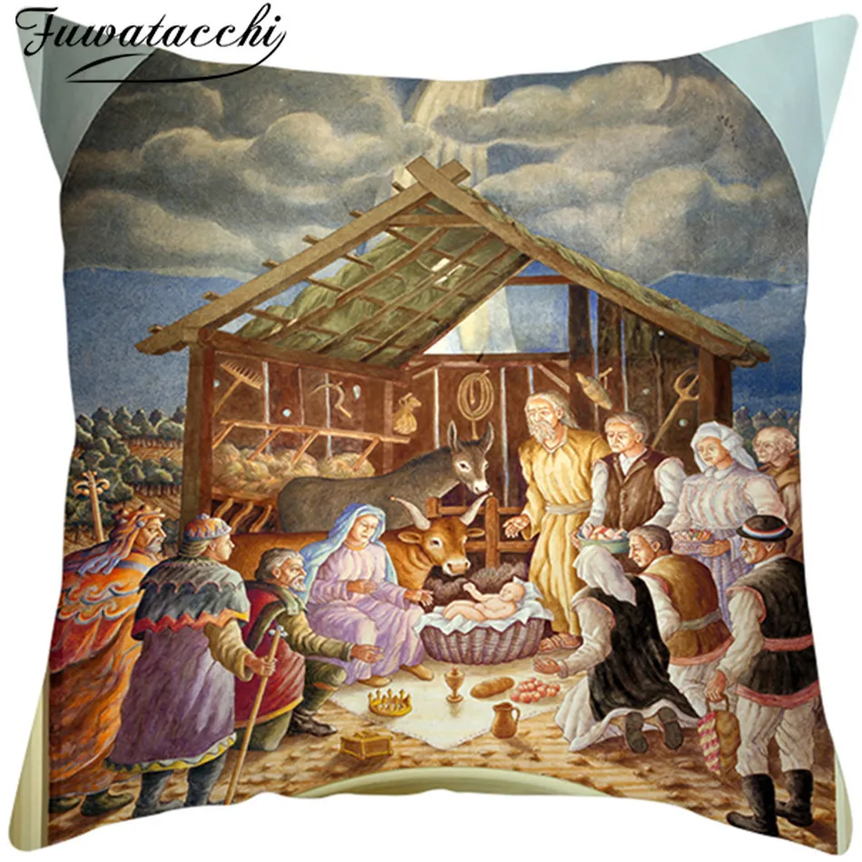 

Fuwatacchi European Style Cushion Cover Christmas Santa Claus Pattern Pillow Cover Home Sofa Car Decorative Throw Pillowcase