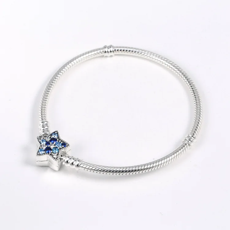 

925 Sterling Silver Pan Bracelet Twinkle Star With Crystal Button Chain Bracelet Fit European Charm Bracelets Women Jewelry