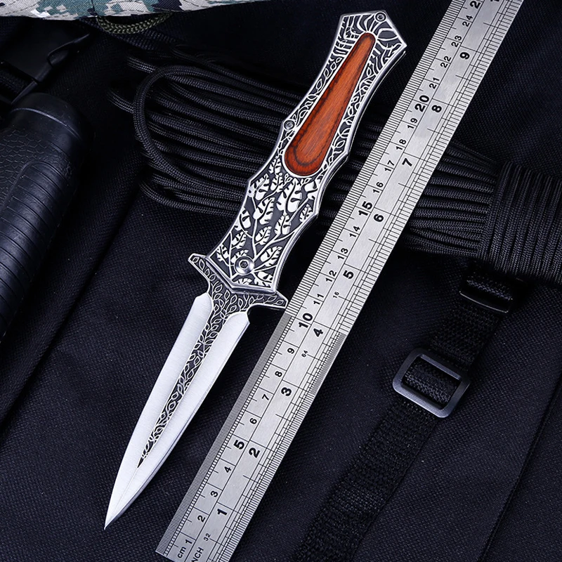 

High Quality Folding Pocket Knife Damascus Wood Handle Tactical Knives Outdoor Survival Combat Knives Camping Hunting EDC Tool