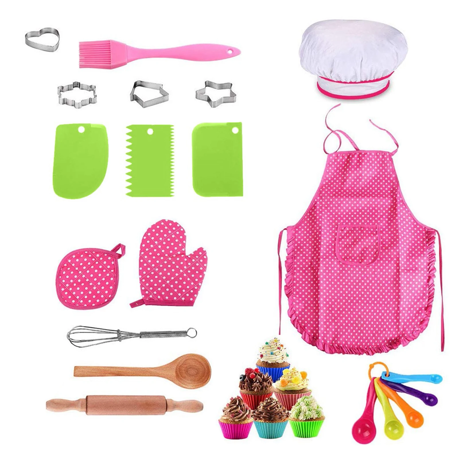 

Toy Cake Apron Role Play Kitchen Cooking Baking Girls Toy Cooker Play Set Children Kids Cooking Kitchenware Bake Set Hat + Apron