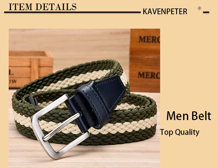 Fashion Casual Stretch Woven Belt With Leather Tip Top Elastic Belts For Men Jeans Mixed Color Braided Strap Zinc Alloy Buckle