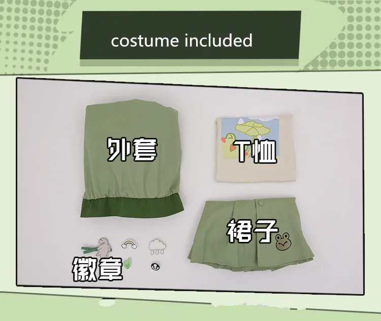 Аниме Cos My Hero Academy Asui Tsuyu Прекрасный маленький динозавр Косплей Костюм+ парик повседневное пальто толстовка с капюшоном женское платье юбка