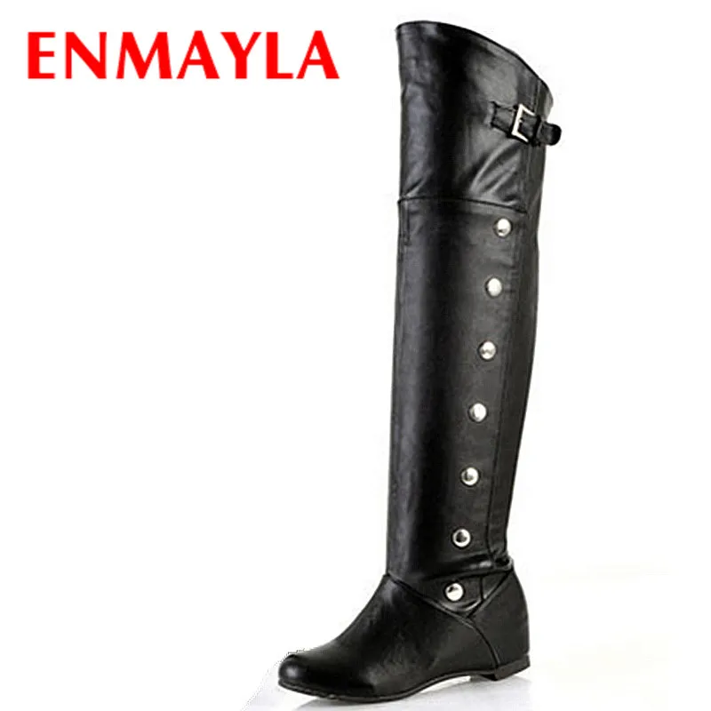 

ENMAYLA Women's High Heels Boots, Rivets Knee Boots for Women Black Winter Fashion Women Boots Big Size 34-43