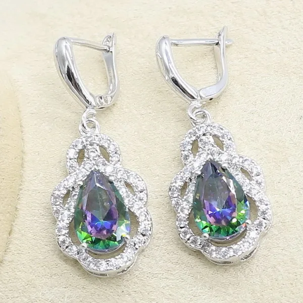 Earrings Циркон с радужным блеском набор украшений из серебра 925-й пробы для Для женщин браслет, серьги, ожерелье кулон подарочные коробки для колец - Окраска металла: Earrings