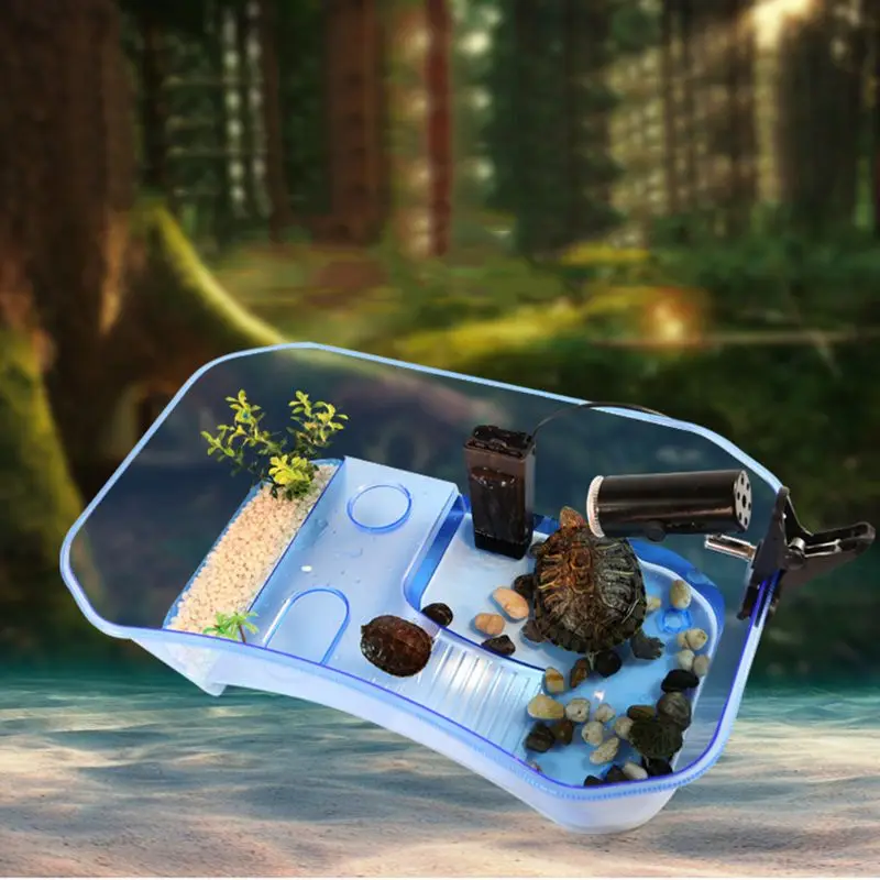 

Reptile Vivarium Box Turtle Tortoise with Basking Ramp Tank Breeding Food Tool