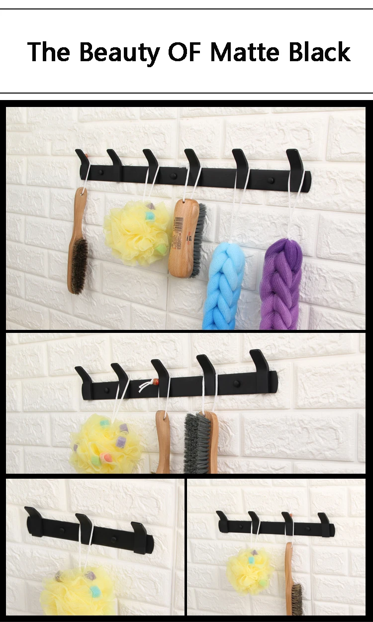 Черный многофункциональный крючок для ванной комнаты 5 полотенцесушитель