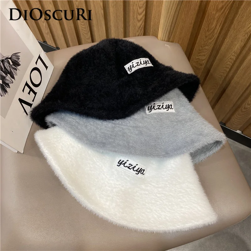 

Winter Street Fashion Korean Simple Wool Women's Bucket Hat Solid Color Warmth Thickened Big Brim Adjustable Women Fisherman Hat