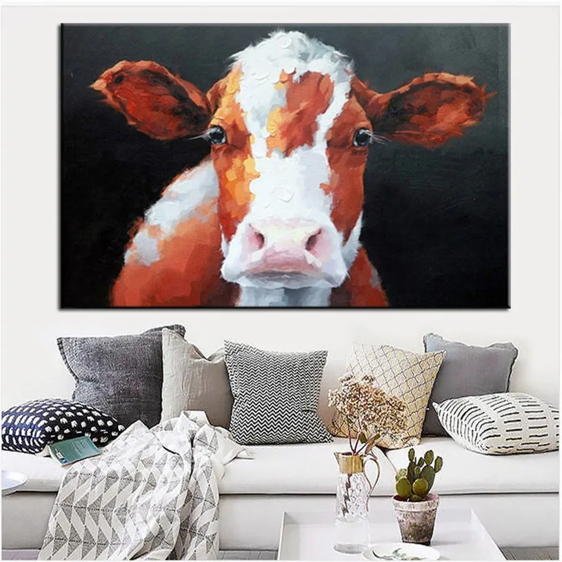 

hand painting cow paintings brown cattle canvas oil painting calf neat wall pictures indian animal wall art for living room