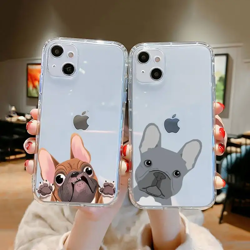

CARTOON Pug Dog French Bulldog animal Phone Case Clear Transparent for iPhone 11 12 13 mini pro XS MAX 8 7 Plus X 5S SE XR 2020