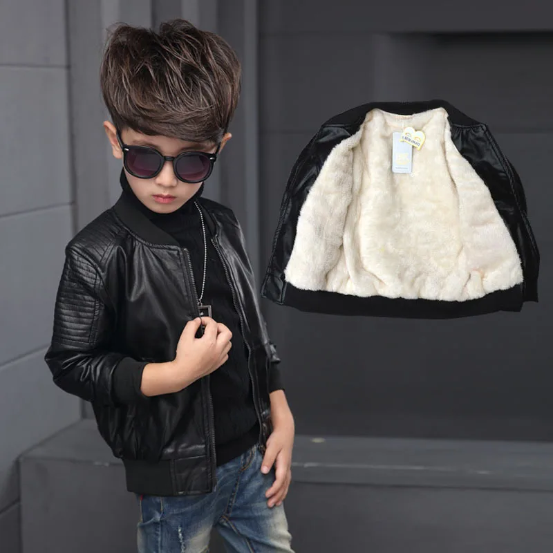 Осенне зимняя куртка для мальчиков 90 170 см из искусственной кожи детская одежда