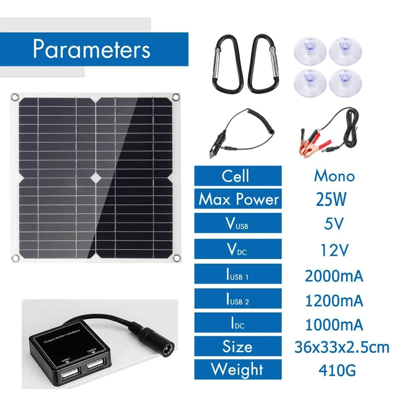 

25W Solar Panel 12V Trickle Charge Battery Charger Maintainer Marine RV Car T-IT