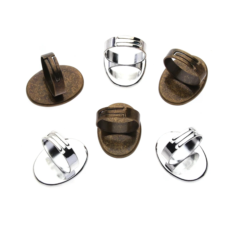 

5pcs Metal Antique Silver/ Bronze 18x25mm Inside Oval Blank Bezel Ring Cabochon Base Fit Glass/Stone Spacers DIY Jewelry Making