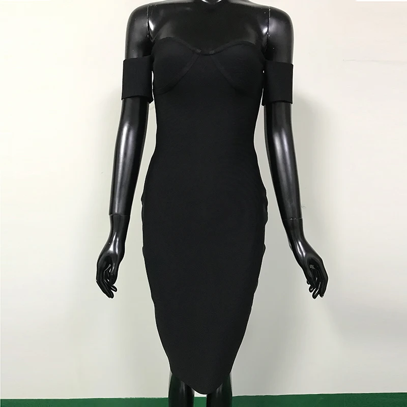 Женское облегающее платье с открытыми плечами Новое Элегантное Черное коротким