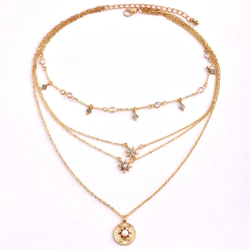 

New Fashion Multi-layer Star Pendant Necklace Pendant Multilayer Clavicle Necklace Women Gold Statement Necklace Wholesale