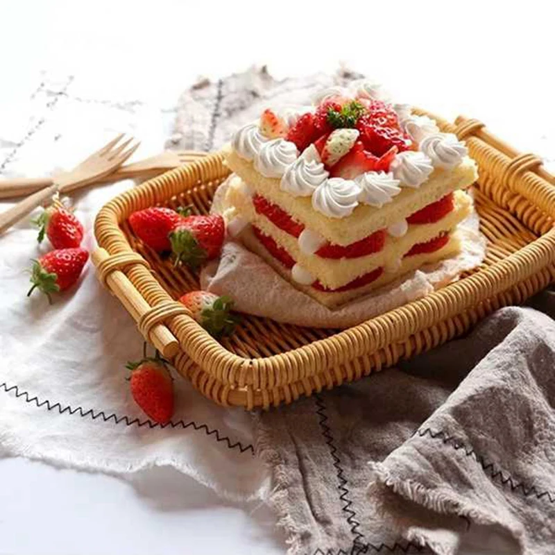 Прямоугольная корзина для хлеба из натурального ротанга лотки с боковыми