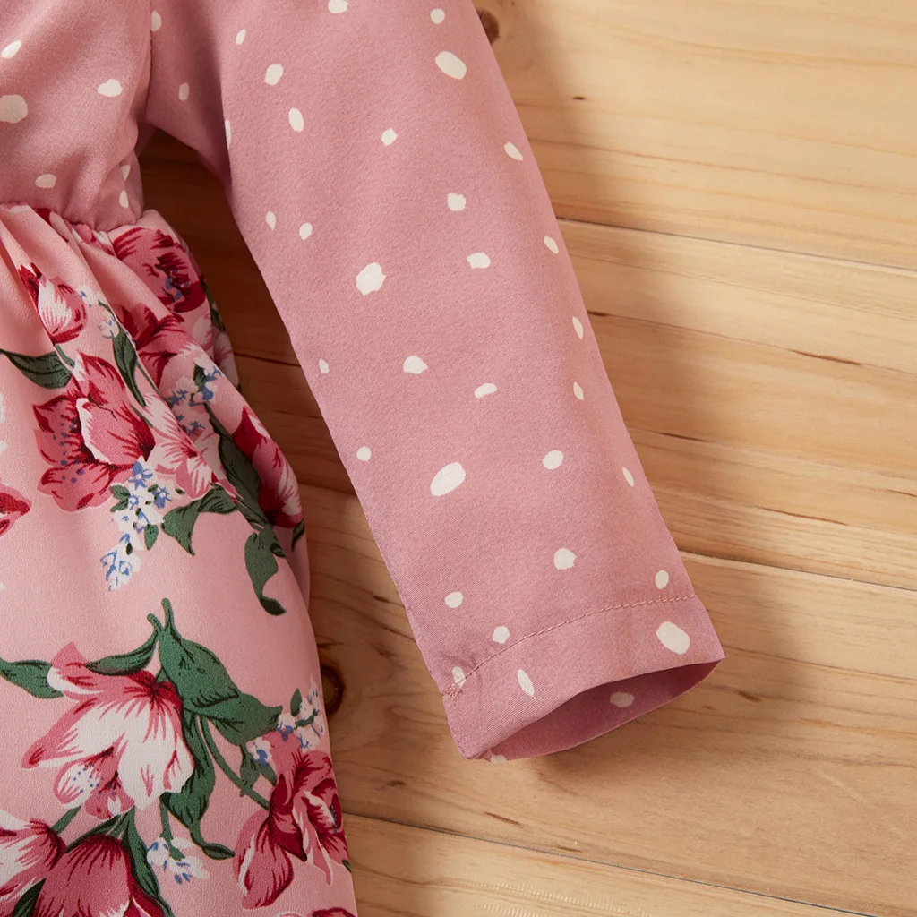 Детская одежда для девочек с аппликацией в виде цветка платье принтом и узором