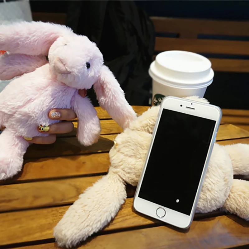 Кролик кукла с опушкой из меха чехол для iPhone 11 Pro XS Max X XR 6 6S плюс 8 7 Plus милый