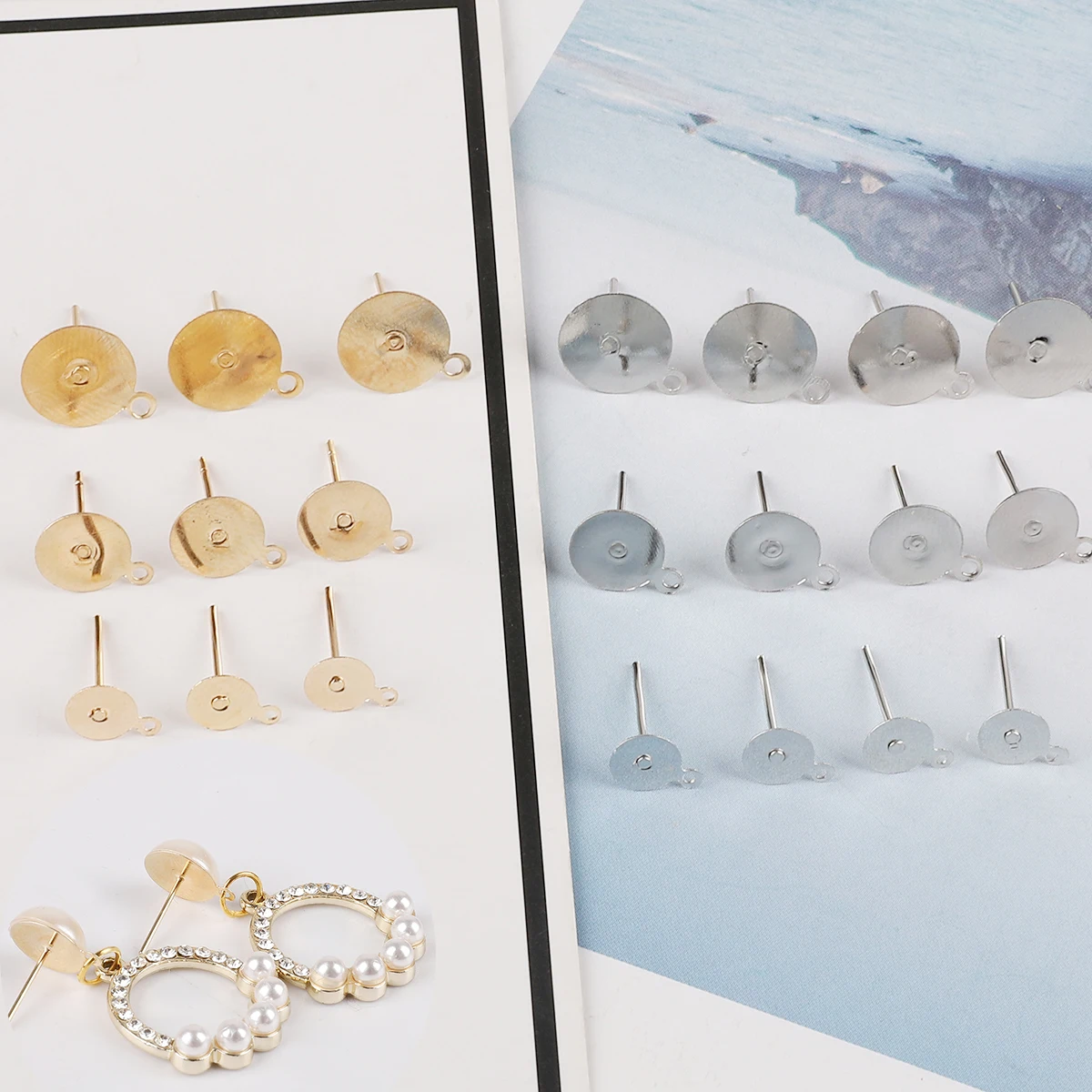 Плоская пустая основа для сережек-гвоздиков с застежкой сережек принадлежности