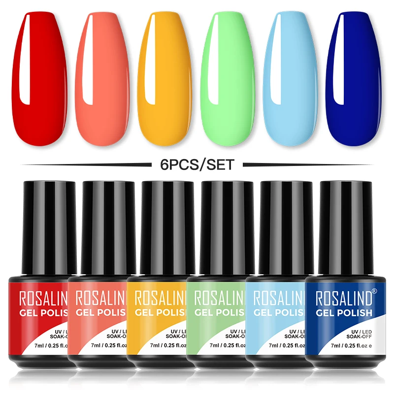 ROSALIND 7ML Gel Nail Polish Set 2/4/6PCS Glitter For Manicure Colorful UV Lamp Semi Permanent | Красота и здоровье