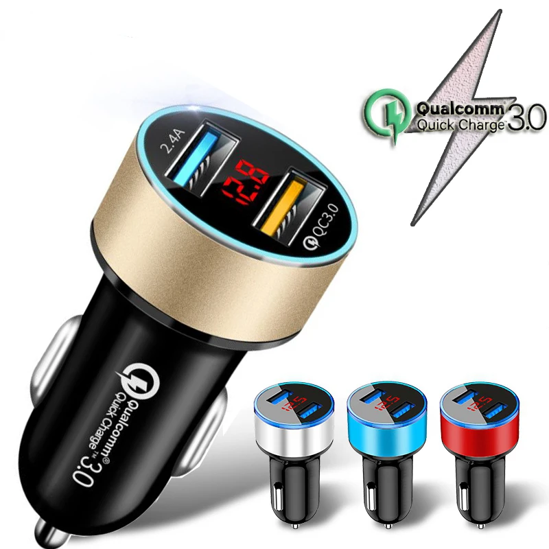 QC3.0 автомобильное зарядное устройство с цифровым дисплеем USB Quick Charge 3 0 Dual 3.1A