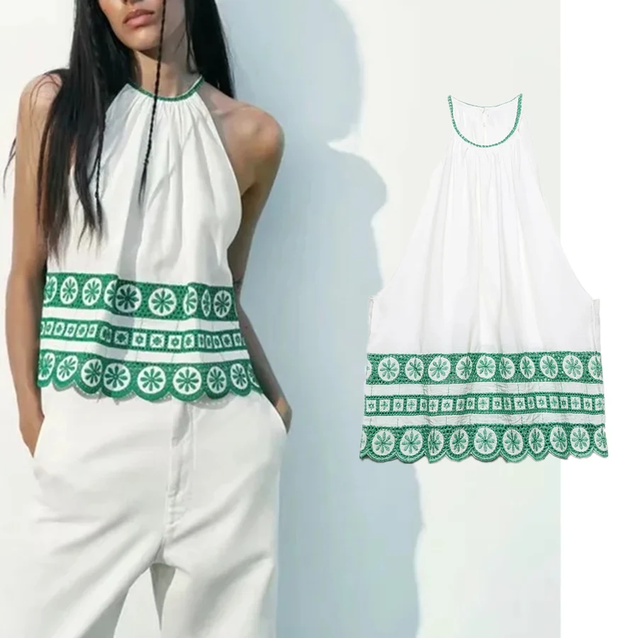 

Elmsk Blusas Mujer De Moda 2021 Summer Blouse Women Indie Folk Vintage Floral Embroidery HalterShirt Women Blouse And Tops