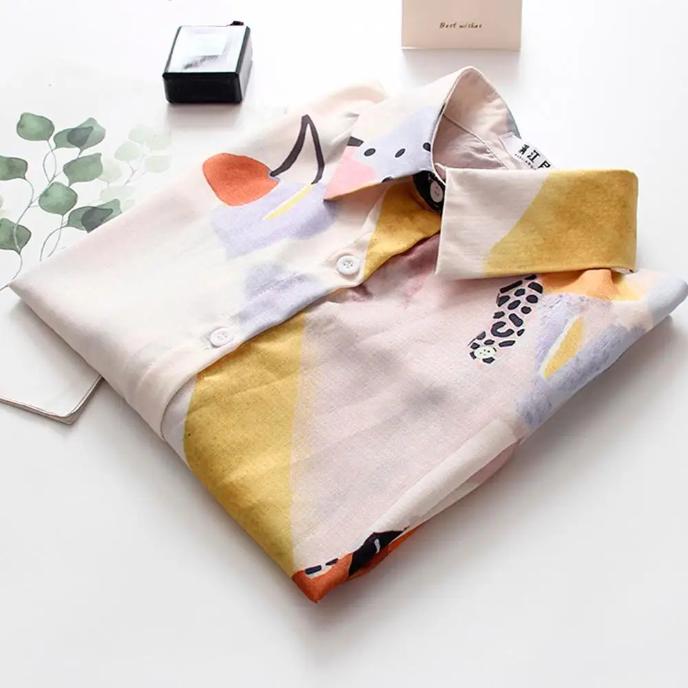 

Fashion women blouse Top Retro Printing Long Sleeve Lapel Casual Loose Blouse kimonos mujer moda 2019 blusa manga larga hot BB3M