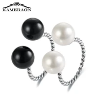 freshwater pearls stylish womens rings adjustable 925 sterling silver female ring vintage black white fine punk screw jewelry