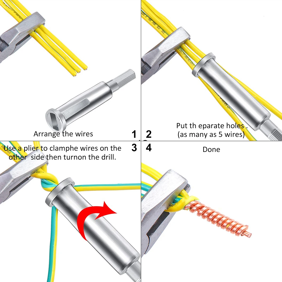 

Wire Twisting Tool 3-Way 5-Way Wire Stripping Stripper And for Use With Power Drill Power Tool Accessories