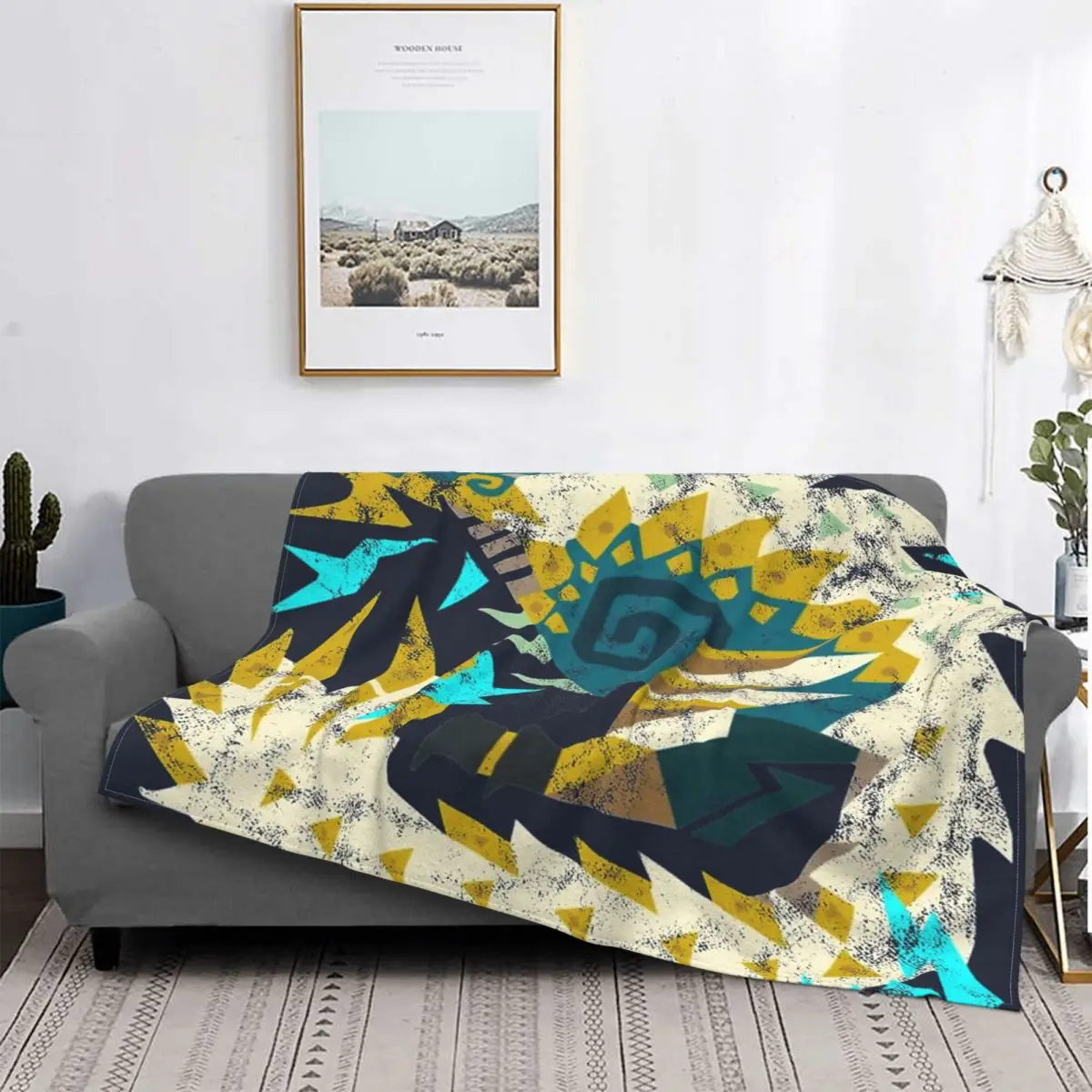 

Одеяло в клетку с принтом монстра Хантера мира