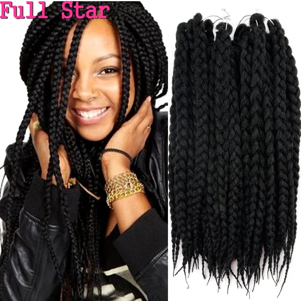 

Full Star 1-9 pack Crochet Box Braids Hair Extensions 12 Strands ' 80g Pretwist Black Brown Bug color Synthetic Hair for Women