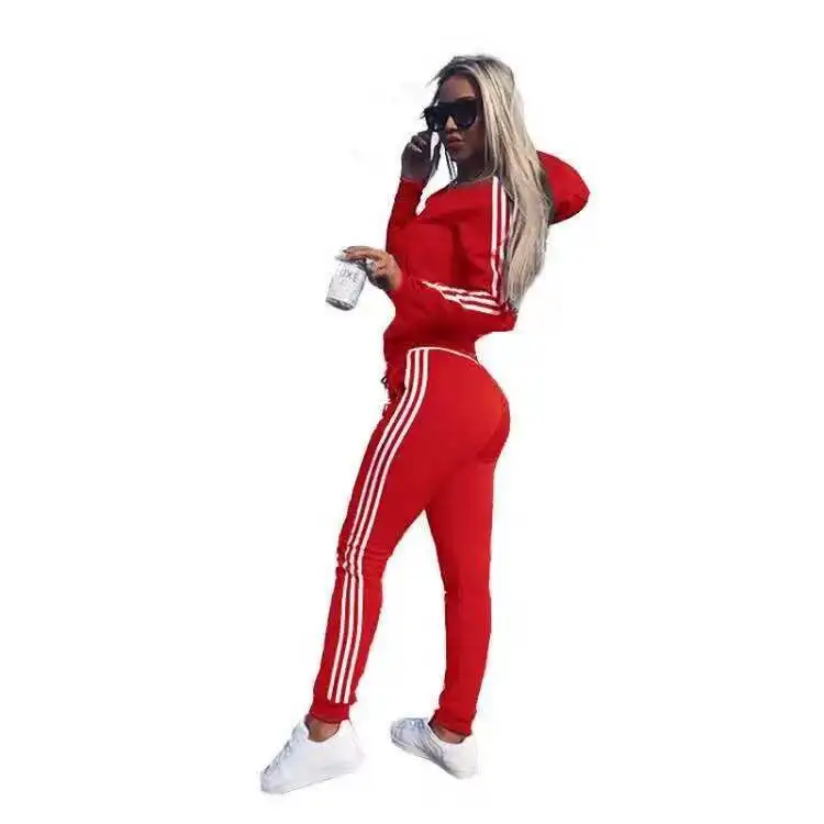 red Women's suits wear sports suit 2piece women set top and pants tracksuit for women suit two piece set - Цвет: red