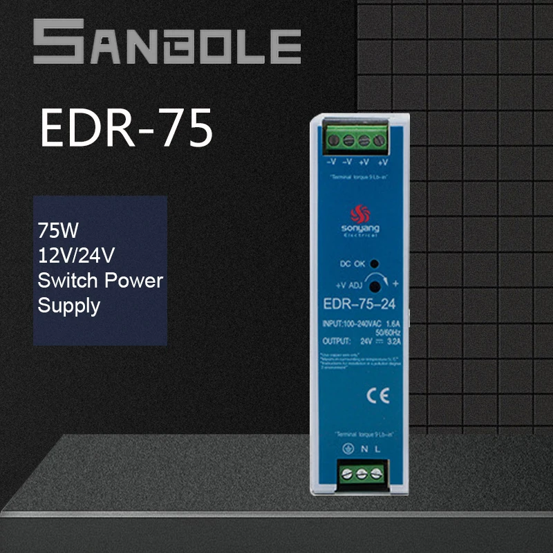EDR-75-24 переключатель питания 75 Вт 12 в 24 48 направляющая DIN-рейка монтажный Тип