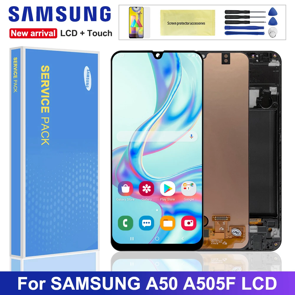

6,4 ''оригинальный экран для Samsung Galaxy A50 ЖК-дисплей сенсорный экран дигитайзер в сборе с отпечатком пальца для Samsung A505 A505F
