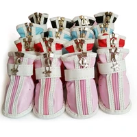 4pcsset pu leather pet dog shoes with zipper boot for small dogs teddy anti slip dog cat shoes puppy booties