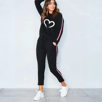 european and american ladies spring and autumn striped two piece striped hoodie sweatshirt pants suit love sports fitness clothe