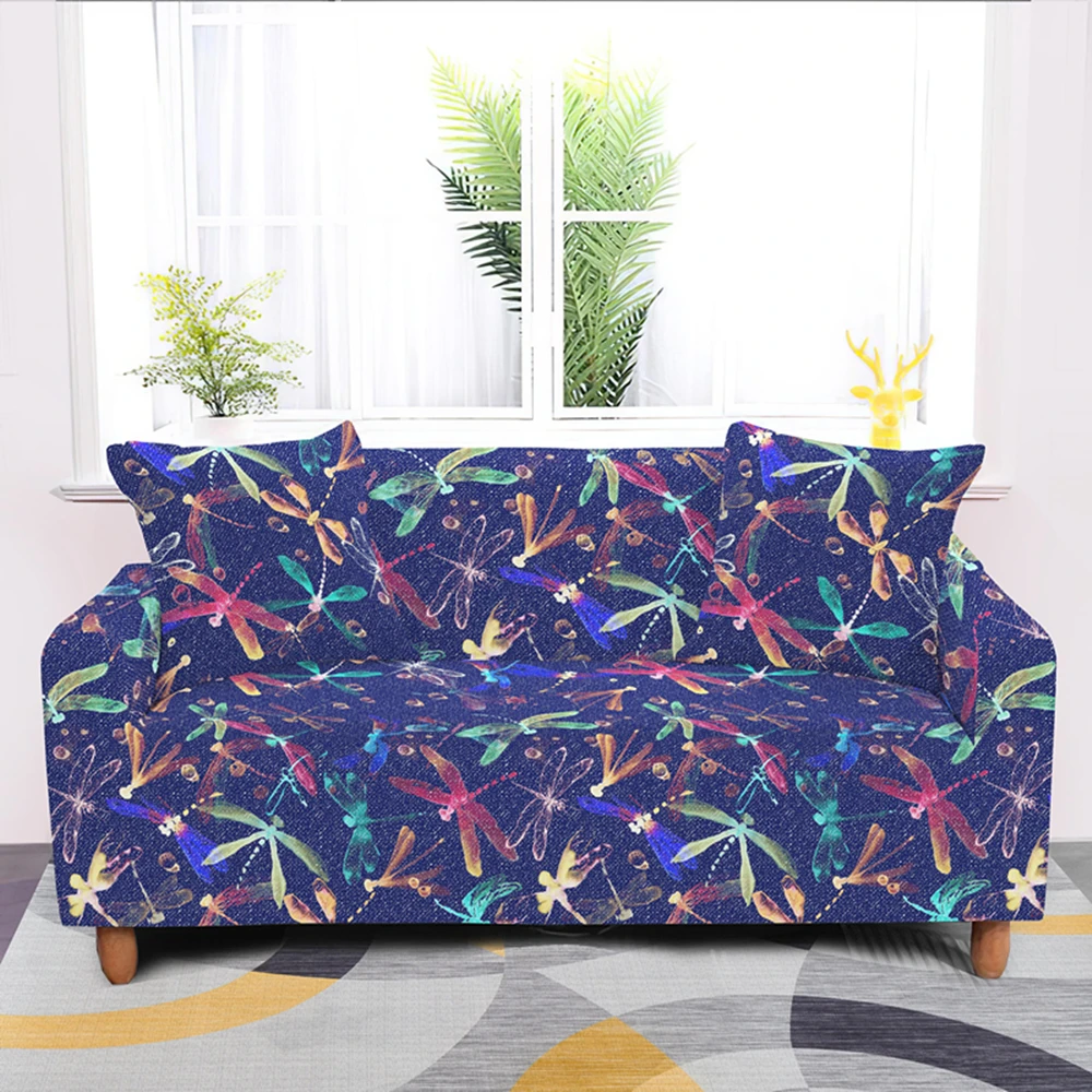 

Dragonfly Pattern Sofa Cover Removable Elastic Stretch Insect Printed Couch Slipcover Living Room Sectional Case Sofas Furniture