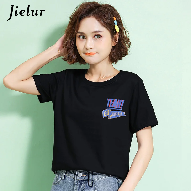Jielur новые женские футболки 2021 для отдыха Цвет черный белый желтый Большие