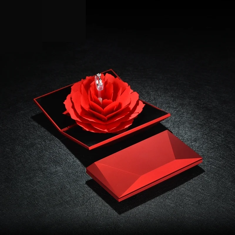Diamond Shaped Packaging Wedding Engagement Case Rose Flower Gift Display Holder Box Handmade Origami Flower Wedding Ring Box