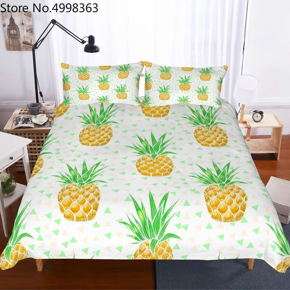 Летний комплект постельного белья с фруктами золотисто-зеленые ананасы
