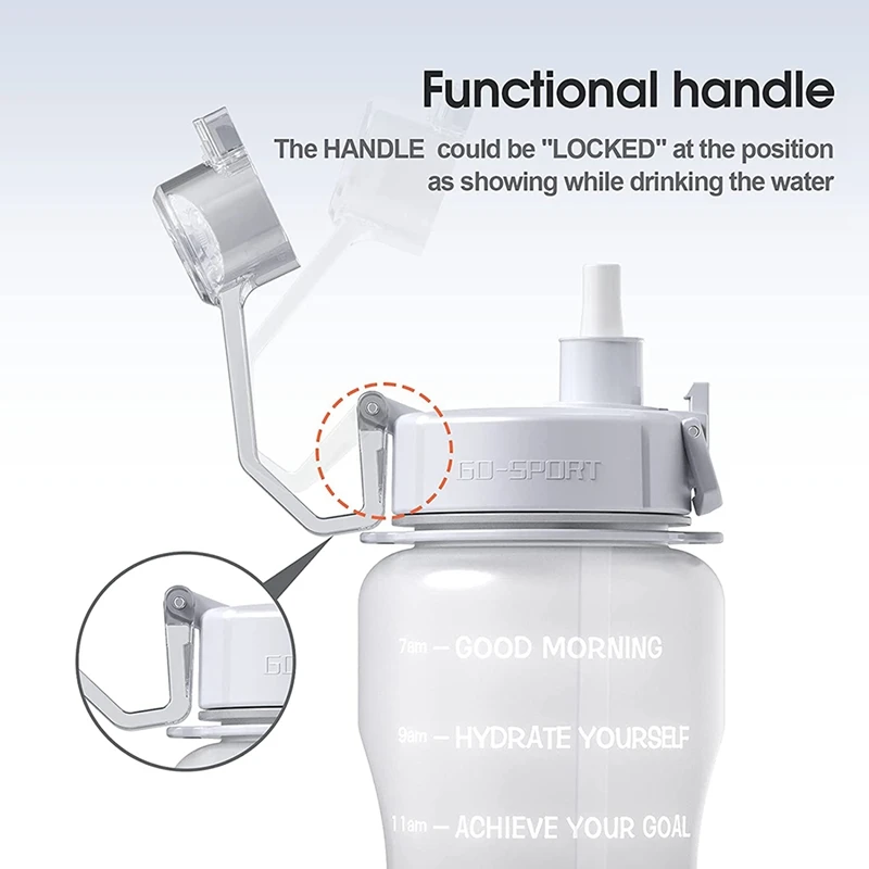 Спортивная бутылка для воды с маркером времени и соломинкой из тритана объемом 64