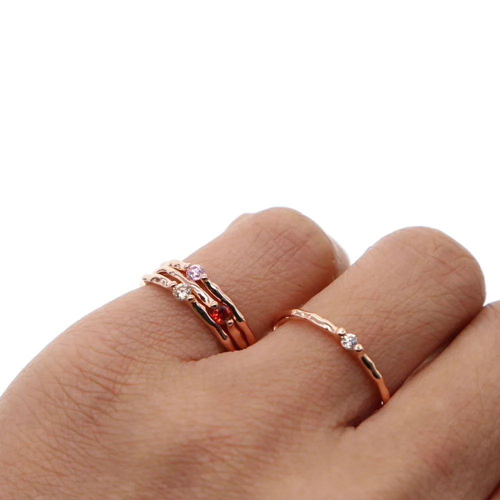 Новинка розовое золото цвет камень по месяцу рождения один тонкая полоса