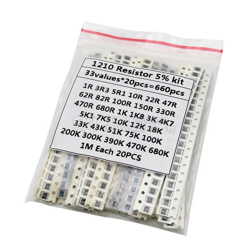 Комплект резисторов 1210 SMD набор в ассортименте 1 Ом 1М hjxrhgal 5% 33 Ценности 20 шт. = 660
