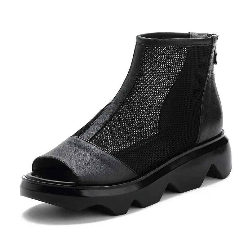 2020 летние женские кожаные сандалии с сеткой на толстой подошве новые открытым