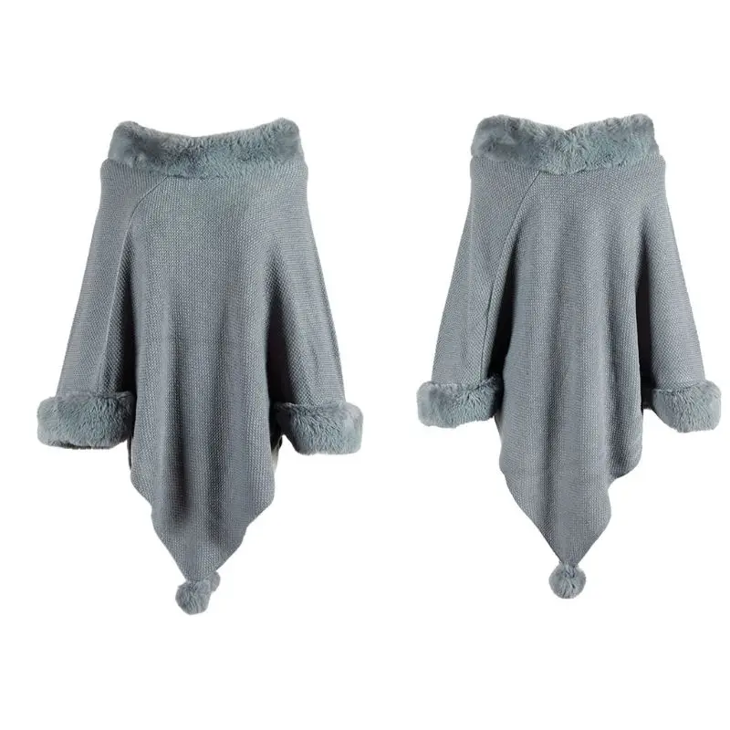 Женский зимний уютный теплый вязаный свитер шаль утолщенная плюшевая накидка