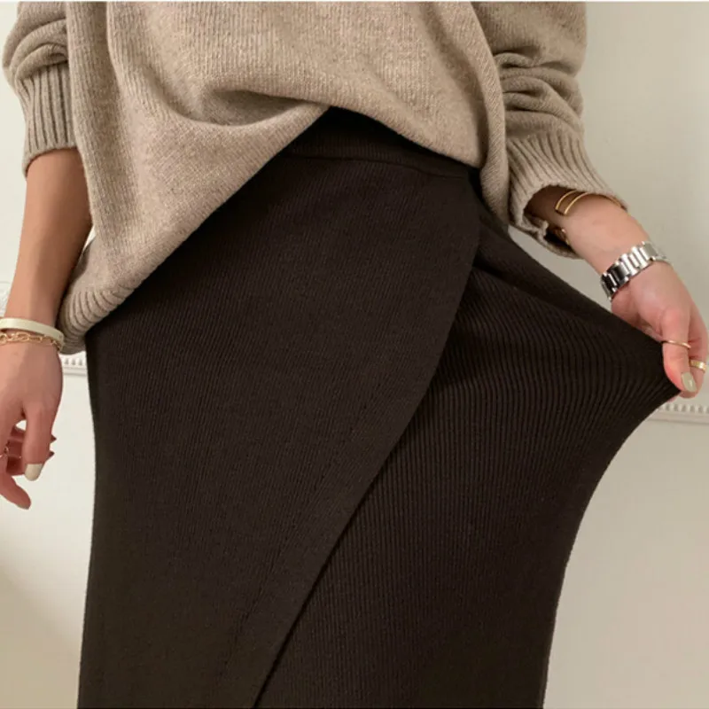 Mozuleva Осень Зима Толстая Женская трикотажная юбка высокая талия хип посылка