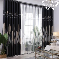 80hotreduce light curtain modern style leaves tulle polyester room darkening printed curtain for bedroom