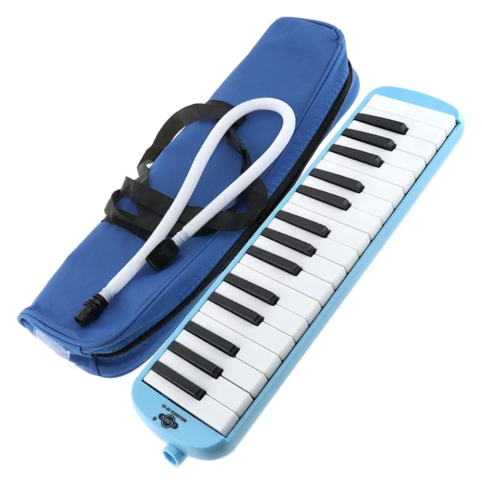 32 Key Blue Harmonica Melodica Teaching Instrument with Deluxe Carrying Case for Beginner Keyboard Instruments