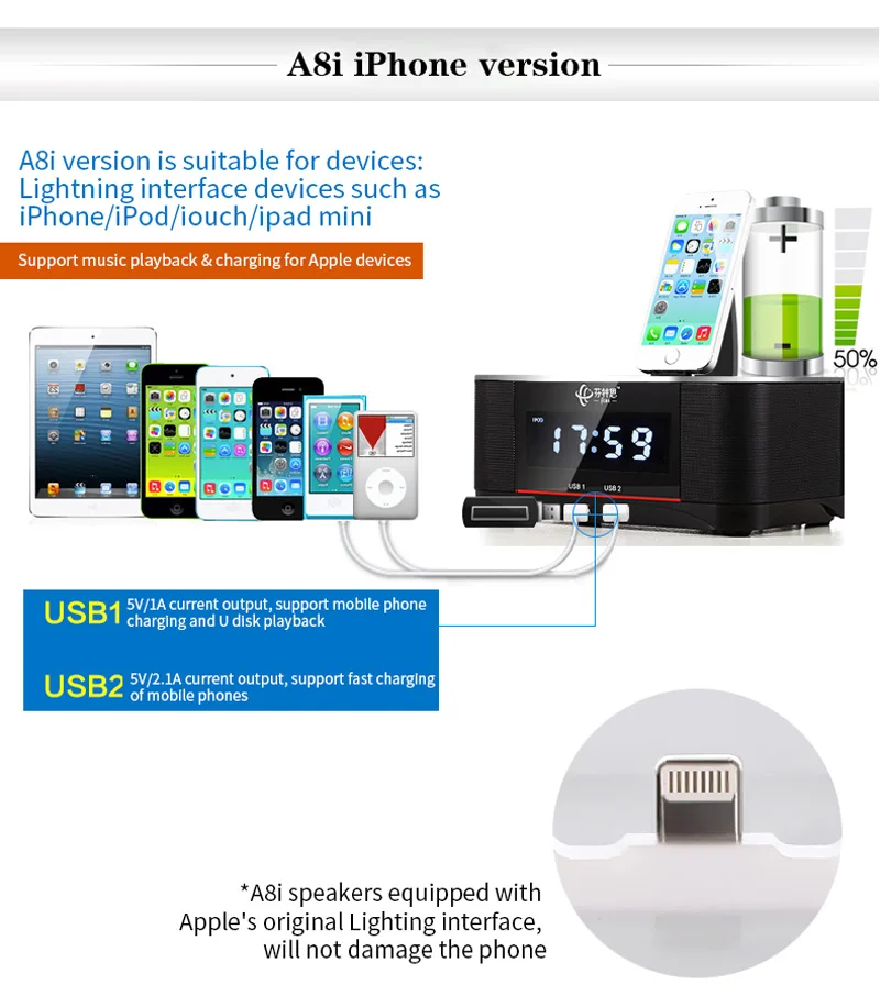 A8 lcd цифровой fm-радио будильник NFC bluetooth динамик пульт дистанционного управления для iphone 6 7 8 X для iphone 6s 7 8 plus для samsung