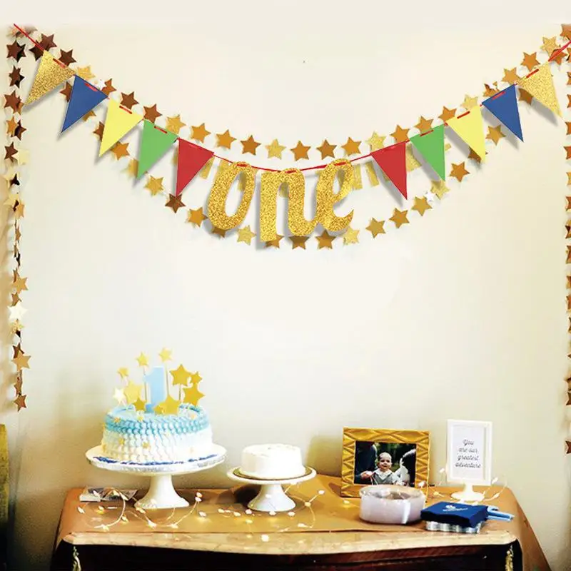 

1pcs Banner Baby 1st Birthday Party 2.5m Pull Flag ONE Letter Bunting Banners First Birthday Party Decor Garland Banner Supplies