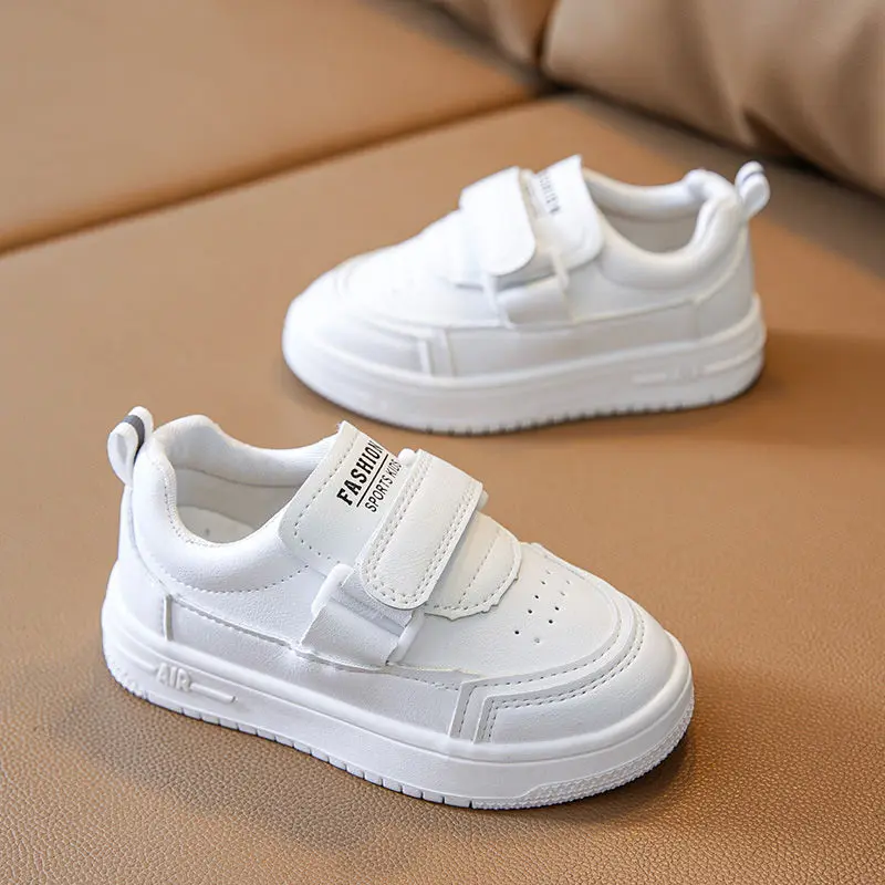 High Quality Leather Children's Small White Shoes 2022 Spring and Autumn New Skateboarding Sports Shoes Leisure Soft Sole enlarge